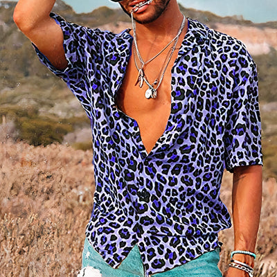 Herren Leopardmuster Sommerhirt - Merium