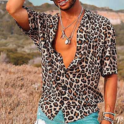 Herren Leopardmuster Sommerhirt - Merium