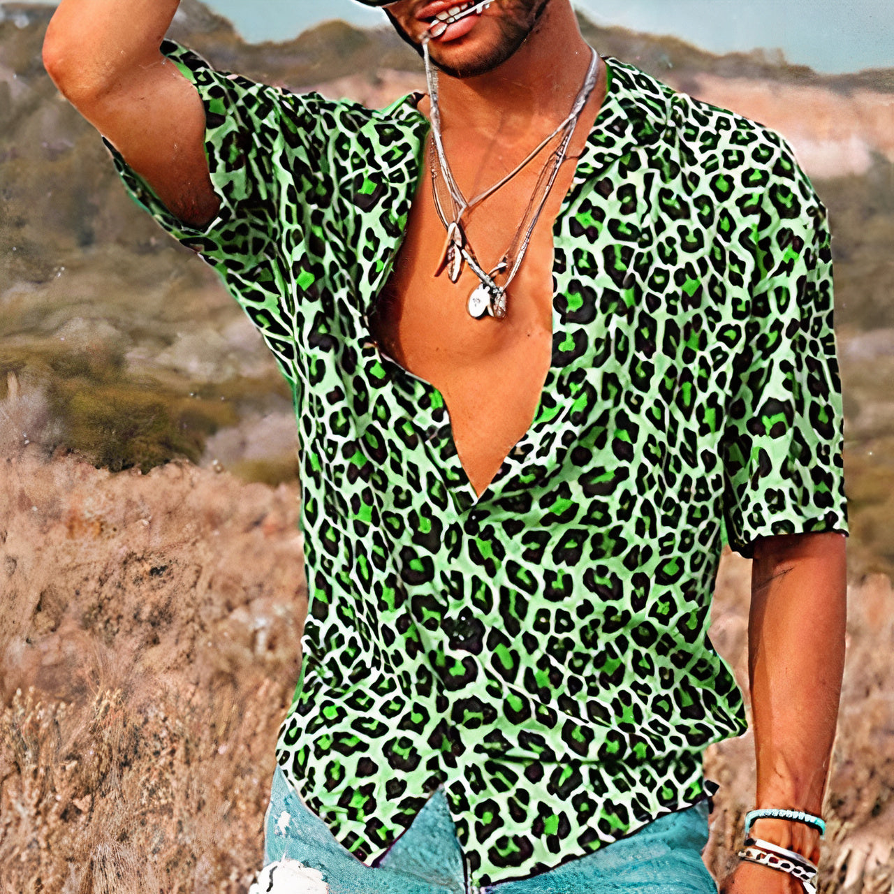 Herren Leopardmuster Sommerhirt - Merium