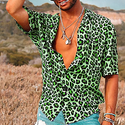 Herren Leopardmuster Sommerhirt - Merium