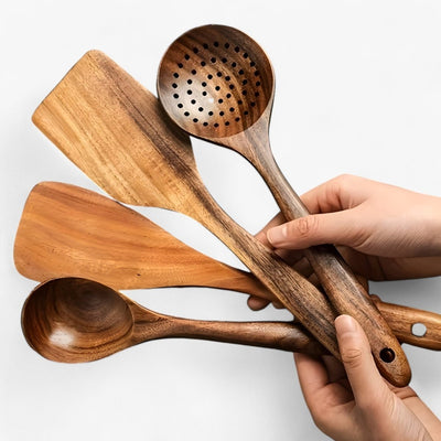 køkkenredskabssæt i 11 dele af varmebestandigt træ - WoodChef