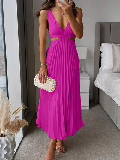 Mila Satin Dress - Elegant Midi Dress with Neckline, Delicate Pleats and Luxurious Cut