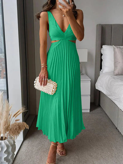 Mila Satin Dress - Elegant Midi Dress with Neckline, Delicate Pleats and Luxurious Cut