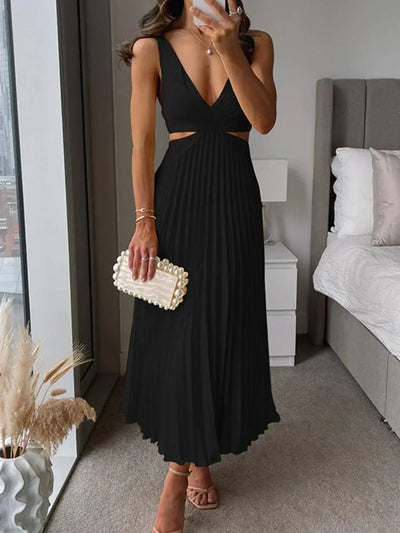 Mila Satin Dress - Elegant Midi Dress with Neckline, Delicate Pleats and Luxurious Cut