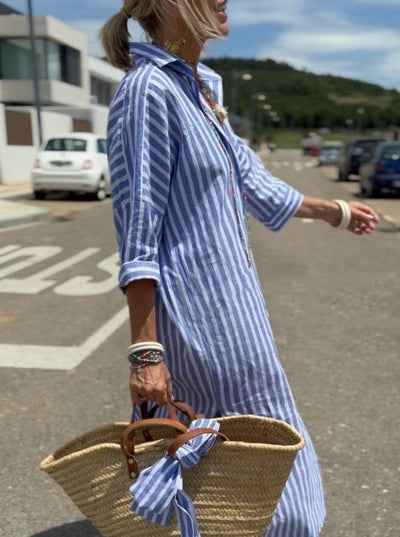 Marina stribet skjortekjole til kvinder
