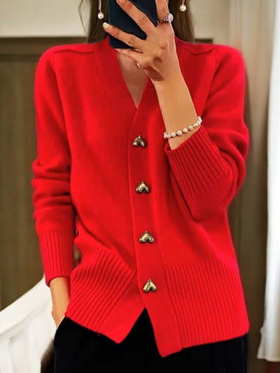 Annie Women's Knit Cardigan - Warm Wool Cardigan with Buttons for Autumn and Winter