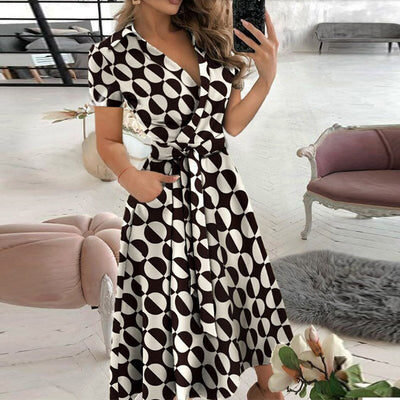 Ella Elegant Women's Dress - Cotton Dress with Waistband and Classic, Versatile Style