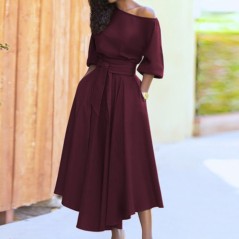 Ella Elegant Women's Dress - Cotton Dress with Waistband and Classic, Versatile Style