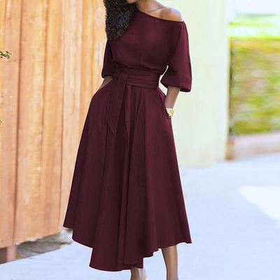 Ella Elegant Women's Dress - Cotton Dress with Waistband and Classic, Versatile Style
