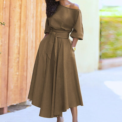 Ella Elegant Women's Dress - Cotton Dress with Waistband and Classic, Versatile Style
