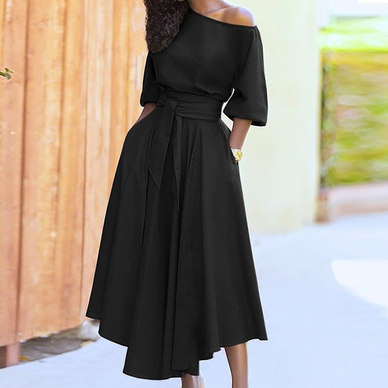 Ella Elegant Women's Dress - Cotton Dress with Waistband and Classic, Versatile Style