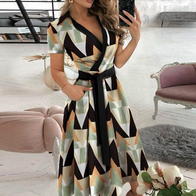 Ella Elegant Women's Dress - Cotton Dress with Waistband and Classic, Versatile Style
