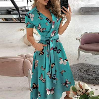 Ella Elegant Women's Dress - Cotton Dress with Waistband and Classic, Versatile Style