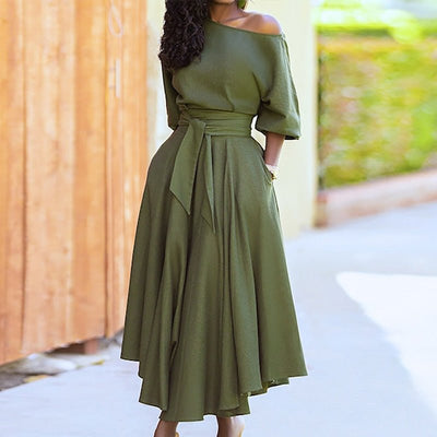 Ella Elegant Women's Dress - Cotton Dress with Waistband and Classic, Versatile Style