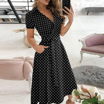 Ella Elegant Women's Dress - Cotton Dress with Waistband and Classic, Versatile Style